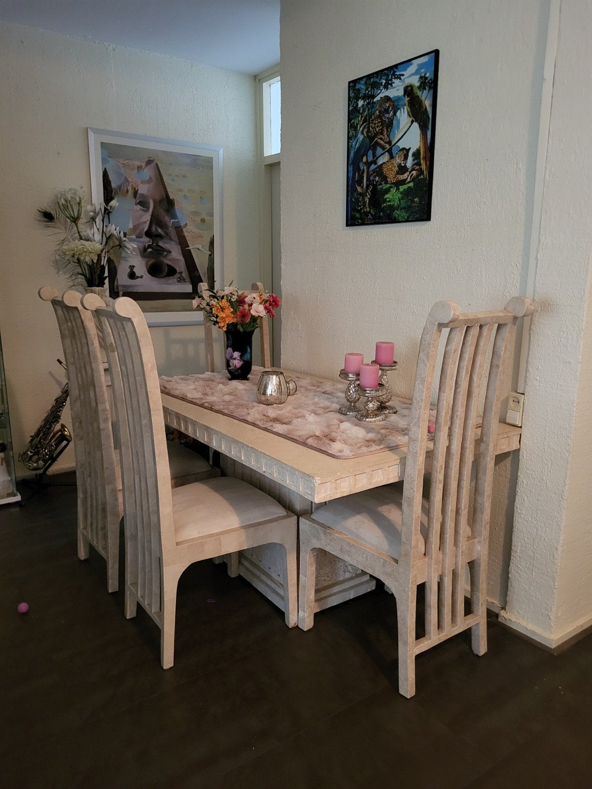 Robuuste Griekse eettafel met stoelen - 160x90 cm, Ophalen, Gebruikt, Griekse stijl, 50 tot 100 cm