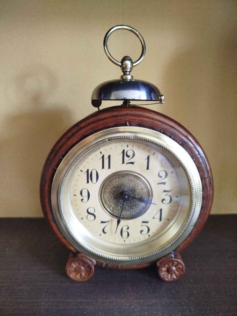 Wekker in een houten kastje Junghans "Corona" 1920, Witgoed en Apparatuur, Wekkers, Ophalen, Gebruikt, Analoog