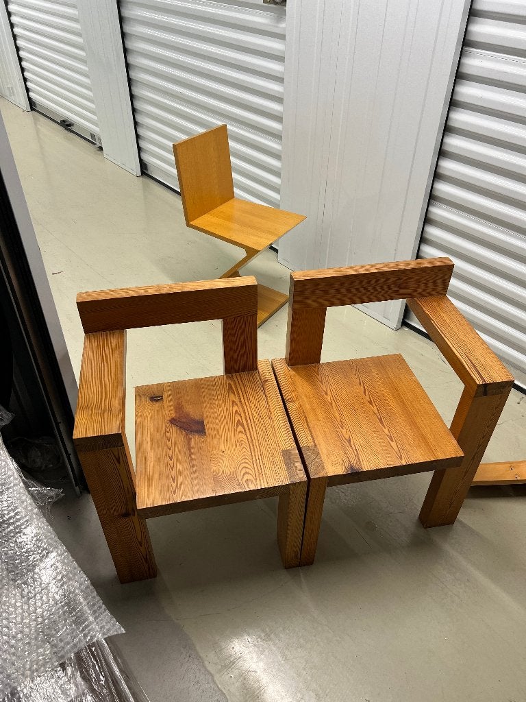 Pair of Gerrit Rietveld Steltman chairs - Netherlands, 1963, Huis en Inrichting, Ophalen, Twee, Overige kleuren, De Stijl