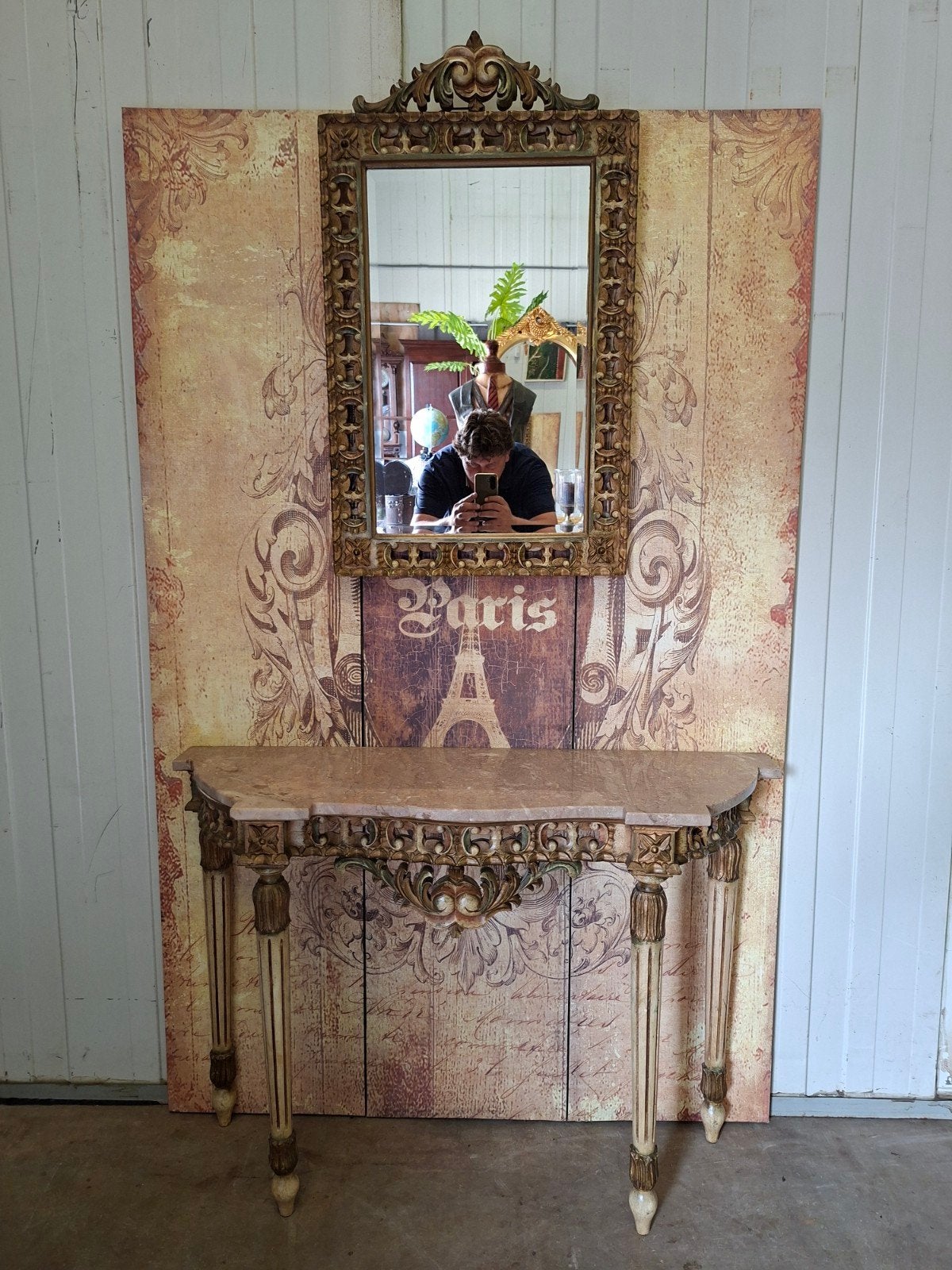 Antieke barok wandconsole, sidetable. haltafel met spiegel, Ophalen of Verzenden