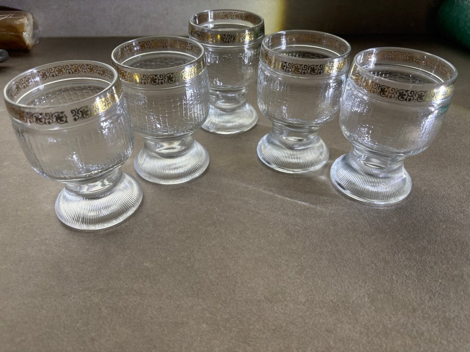 Set van 5 vintage glazen met gouden rand, Ophalen of Verzenden