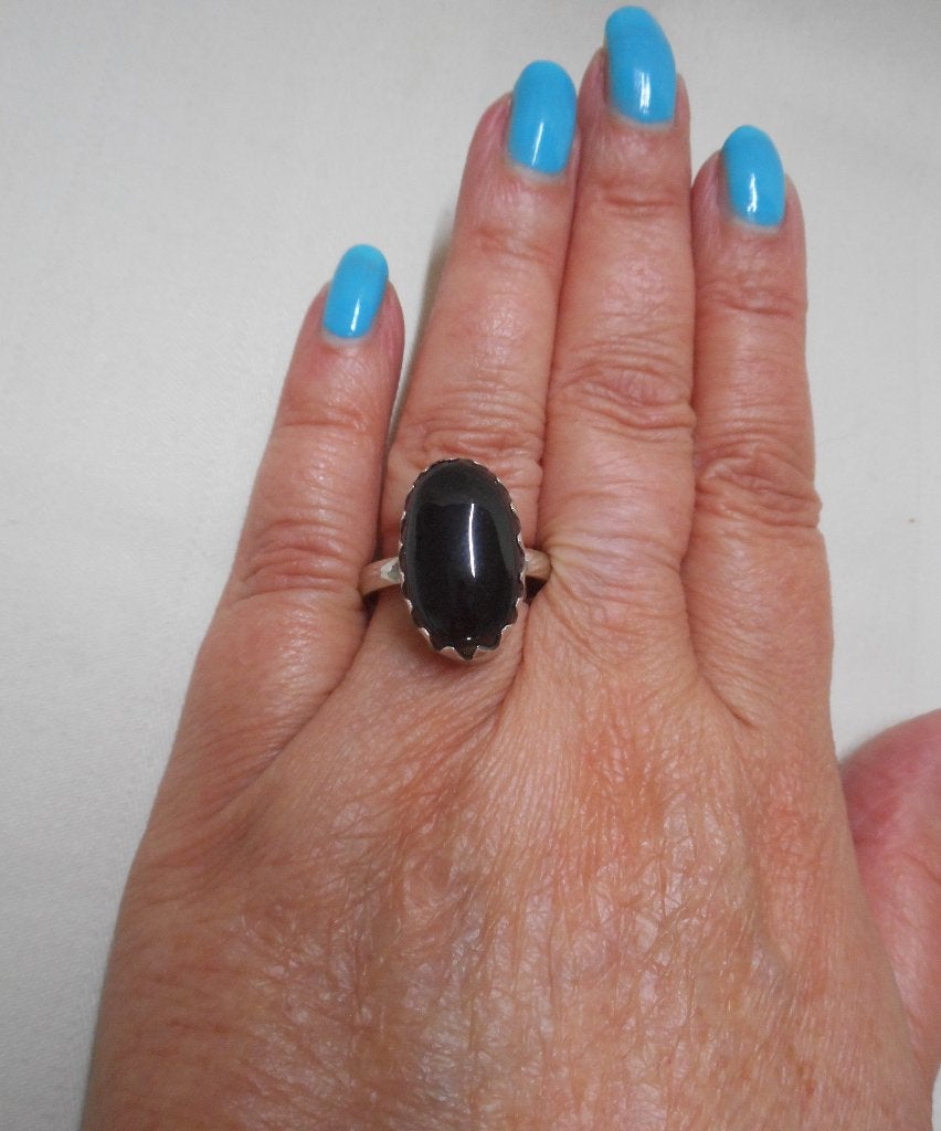 Zilveren vintage ring met grote onyx maat 19.5 nr.200
