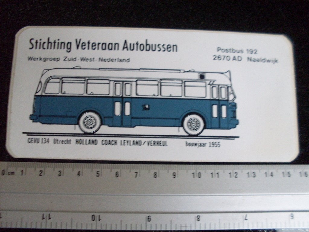 sticker stichting veteraan autobussen leyland verheul 1955, Verzenden, Zo goed als nieuw, Bedrijf of Vereniging