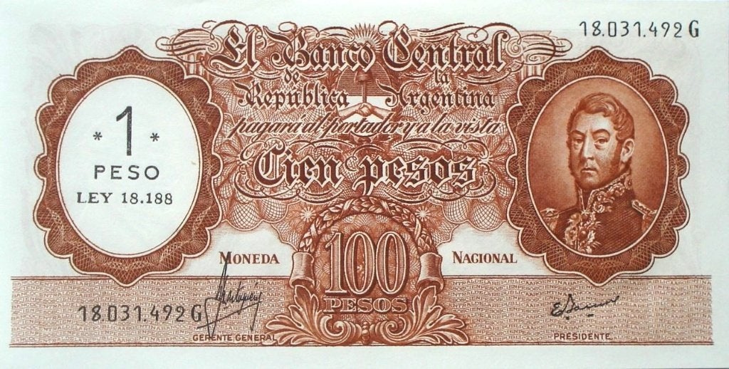 Argentinië 1 peso / 100 pesos z.j. (1969-1971, zeldzaam), Postzegels en Munten, Bankbiljetten | Amerika, Ophalen of Verzenden