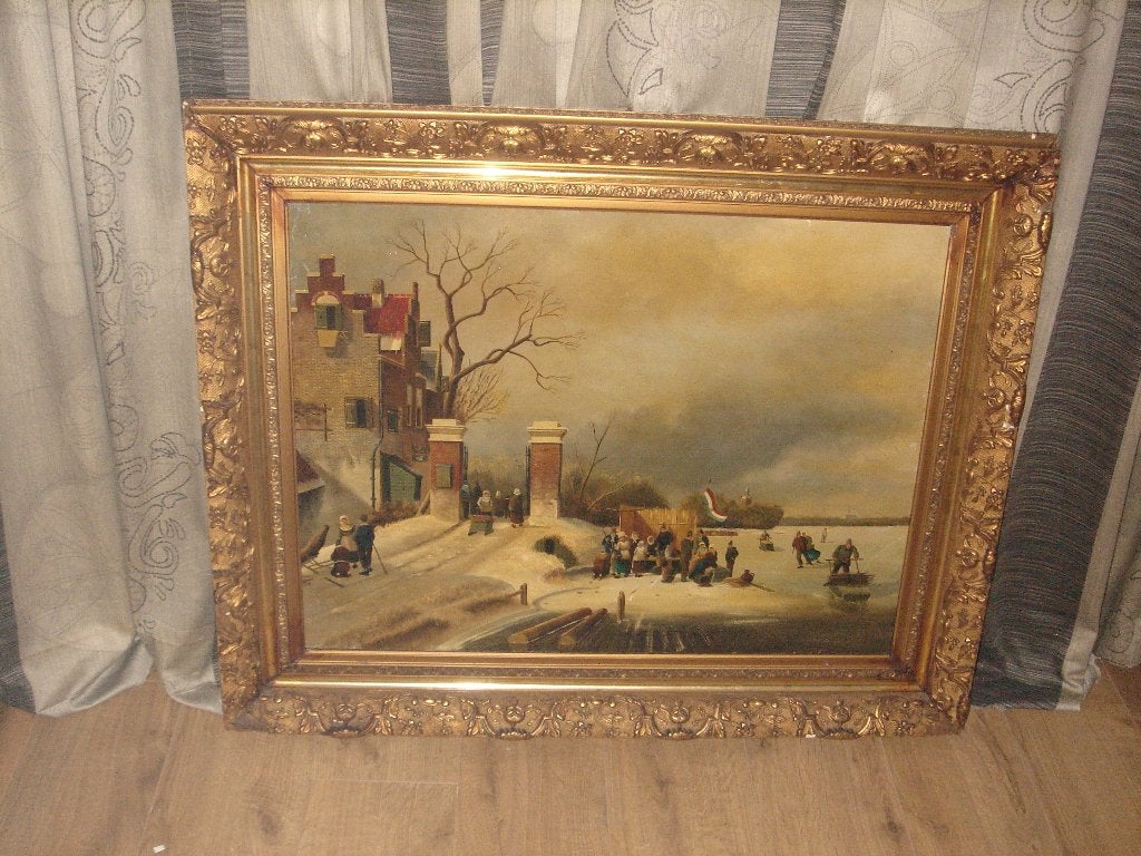 Large antique oil painting - is signed - great frame!, Ophalen, Doek, Oud hollands, Olieverf