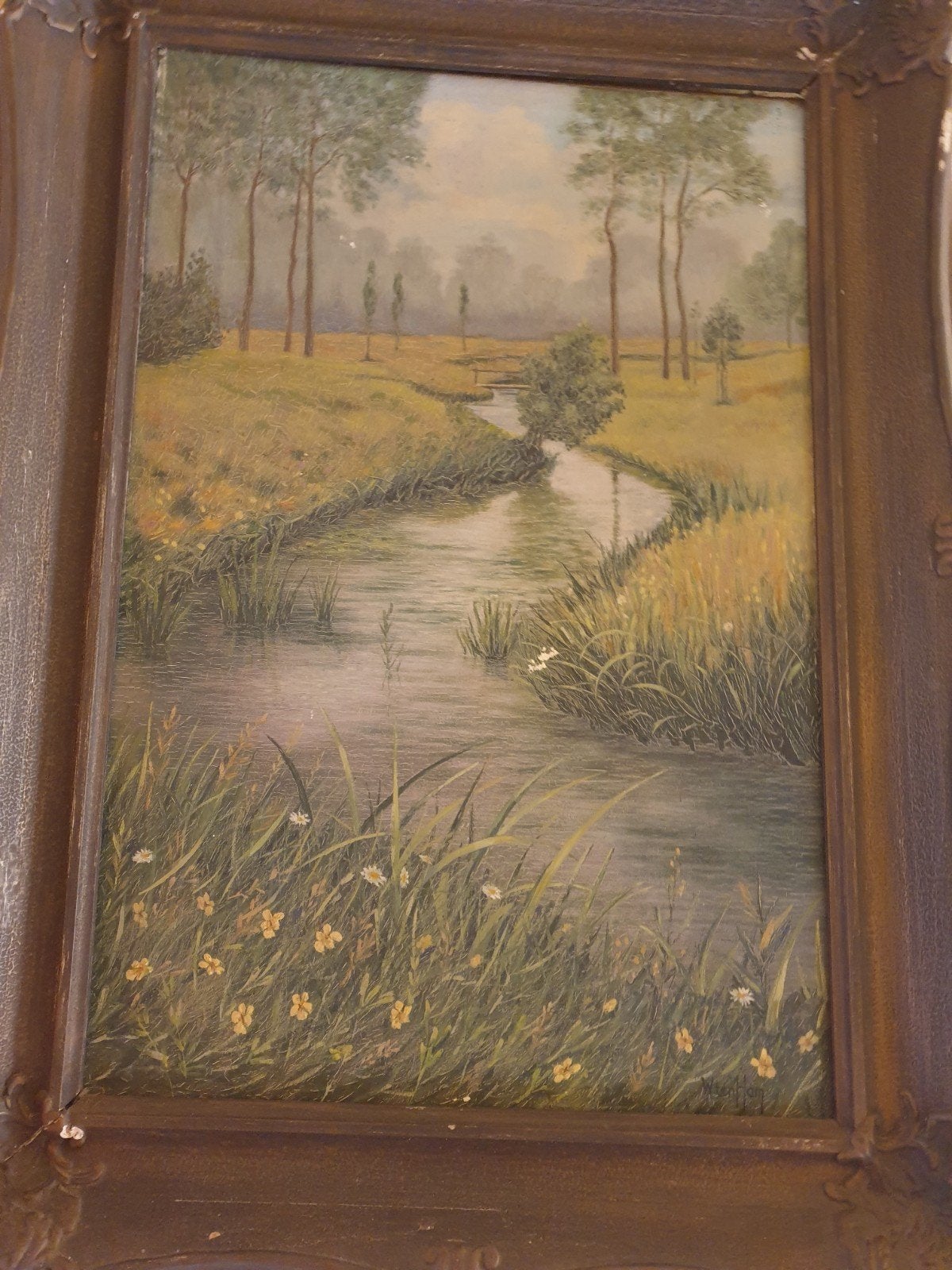 Schilderij: Landschap met rivier en bomen, Ophalen of Verzenden
