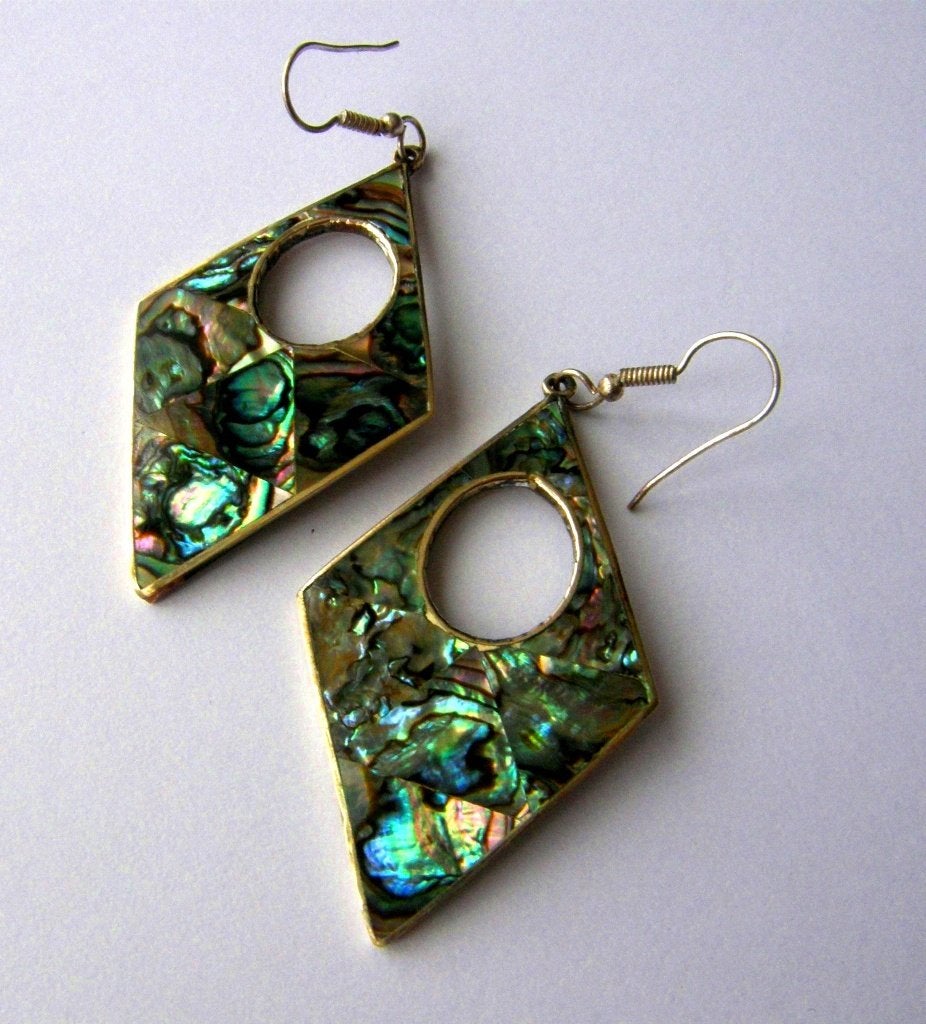 Vintage zilveren Alpaca Mexico Zee Opaal Abalone Oorbellen, Sieraden, Tassen en Uiterlijk, Antieke sieraden, Verzenden, Zilver