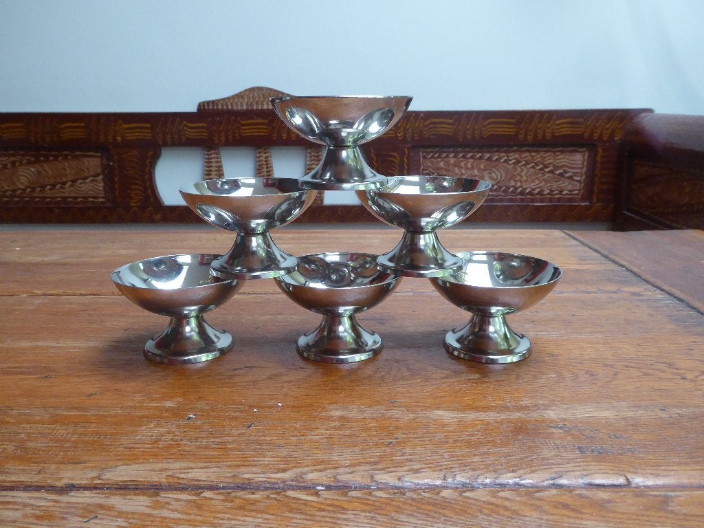 6 vintage rvs dessertcoupes/schaaltjes, Ophalen of Verzenden