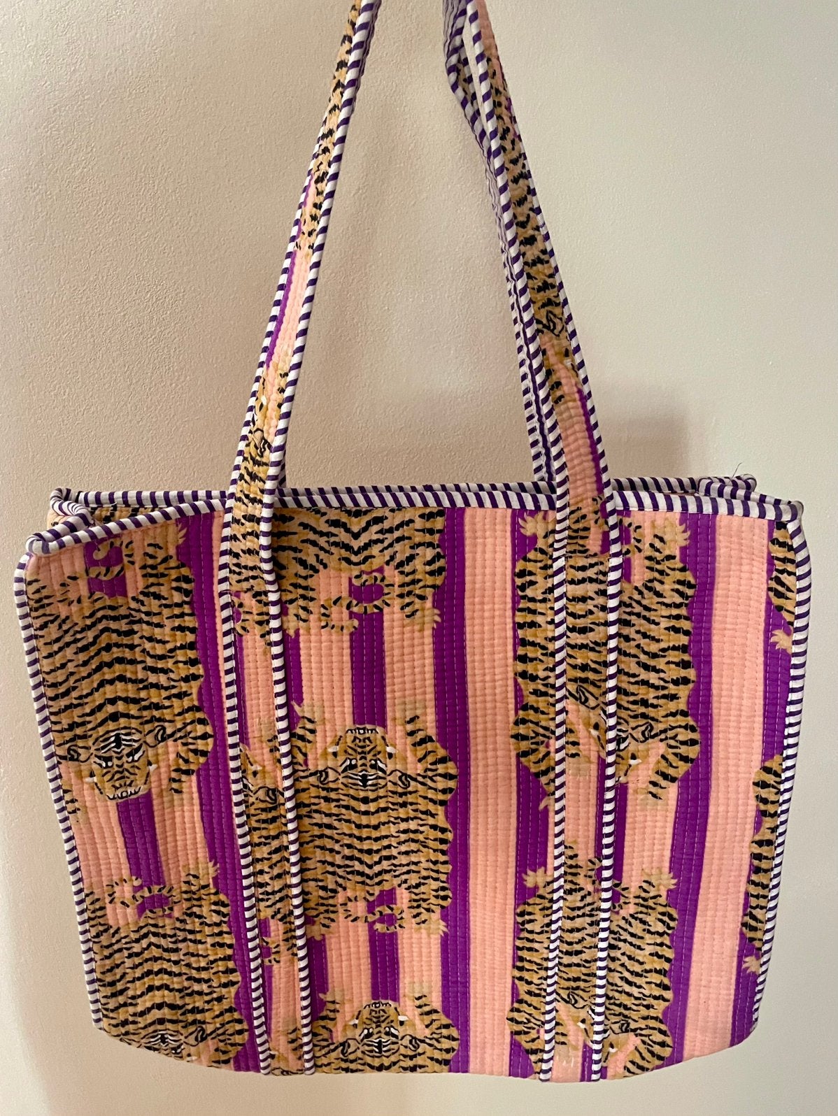 Indian shopping tote bag tijger paars zalm print boho tas, Ophalen of Verzenden, Nieuw, Paars