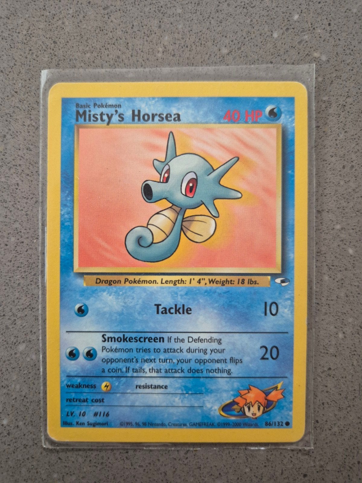 Misty's Horsea 86/132 Gym Heroes Pokémon kaart, Ophalen of Verzenden, Zo goed als nieuw, Losse kaart