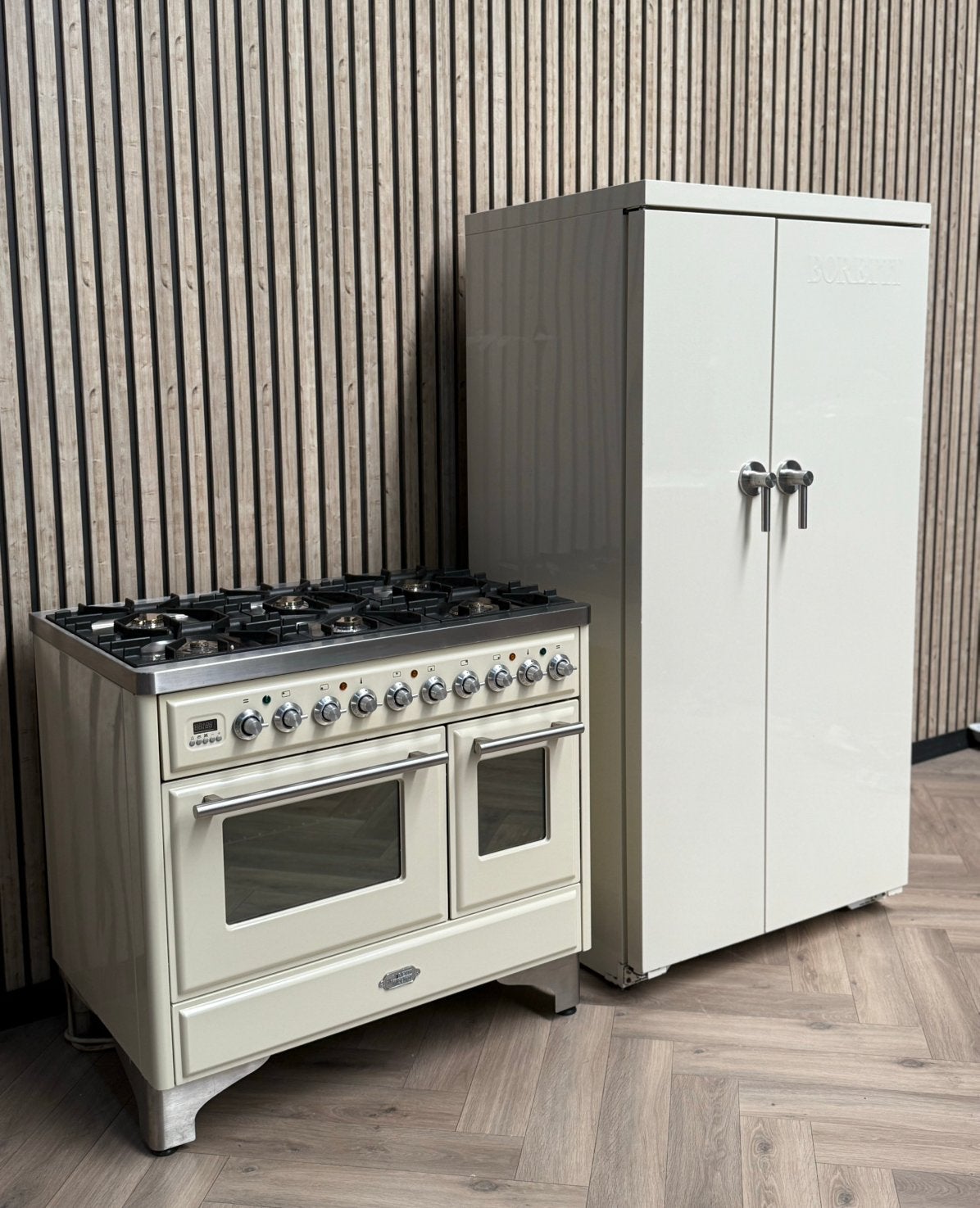 Prachtige Boretti Majestic 100cm Set Creme + Koelkast, Warmhoudplaat, 60 cm of meer, Ophalen of Verzenden, Gas