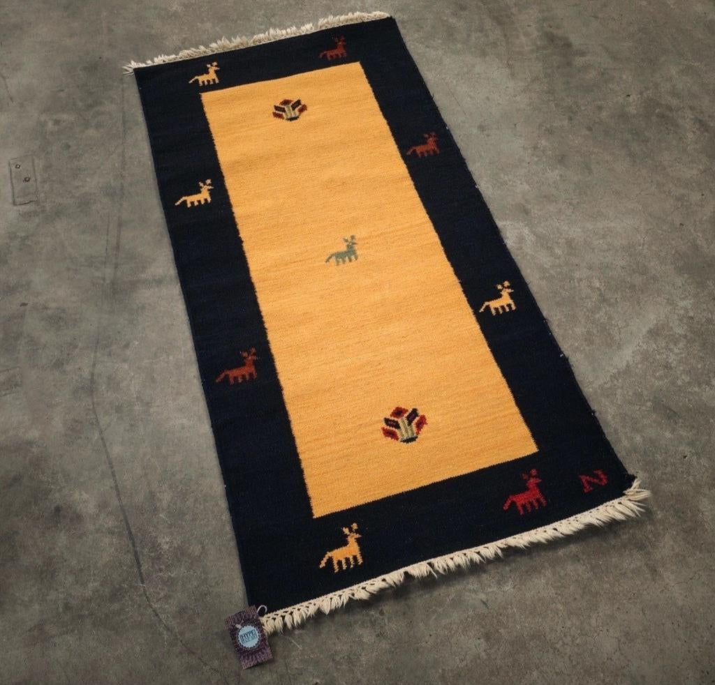 Handgeknoopt oosters wol Kelim tapijt Gabbeh modern 71x136cm, Gebruikt, 100 tot 150 cm, Bruin, Onbekend