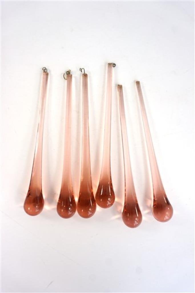 Vintage glazen pegels-druppels 16 cm. roze Murano, Ophalen of Verzenden