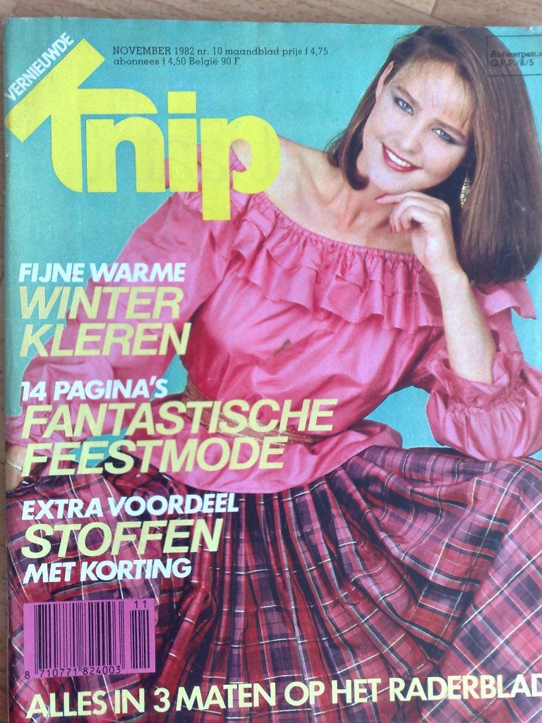 Knipmode november 1982 , o. a. babyslofjes breipatroon, Verzenden, Gebruikt, Vrouw, Knipmode