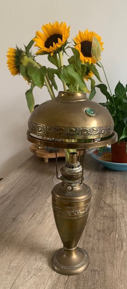 Antieke Franse koperen olielamp - Parijs, Antiek en Kunst, Ophalen of Verzenden