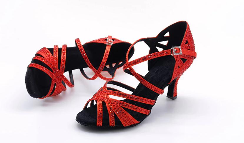 Rode latin glitter danshakken salsa ballroom dames schoenen, Verzenden, Nieuw, Rood, Dansschoenen