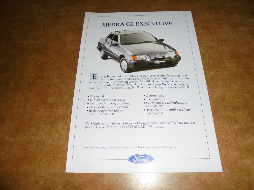 leaflet Ford Sierra GL Executive, Ophalen of Verzenden, Nieuw, Ford