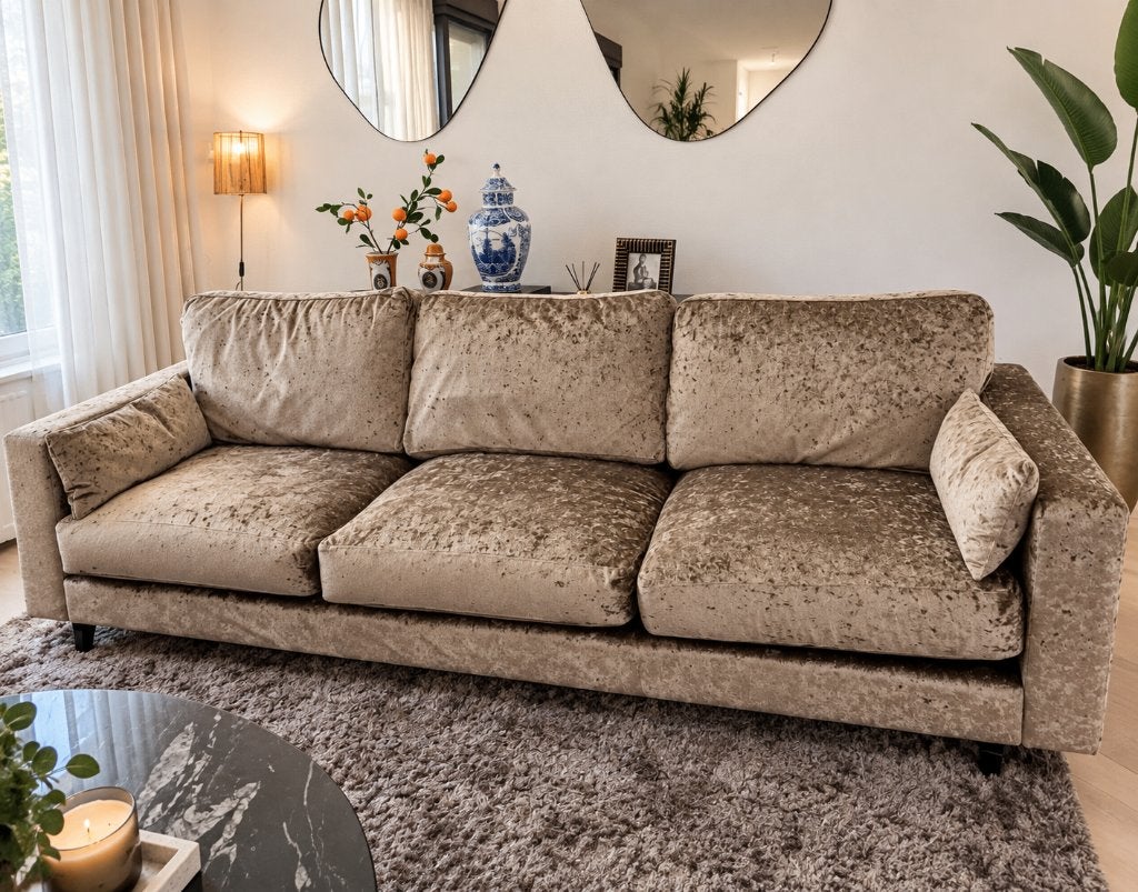 Luxe velours 3-zits bank Hochrath | nwpr €3.000 | evt bezorg, Huis en Inrichting, Ophalen, Overige materialen, 250 tot 300 cm