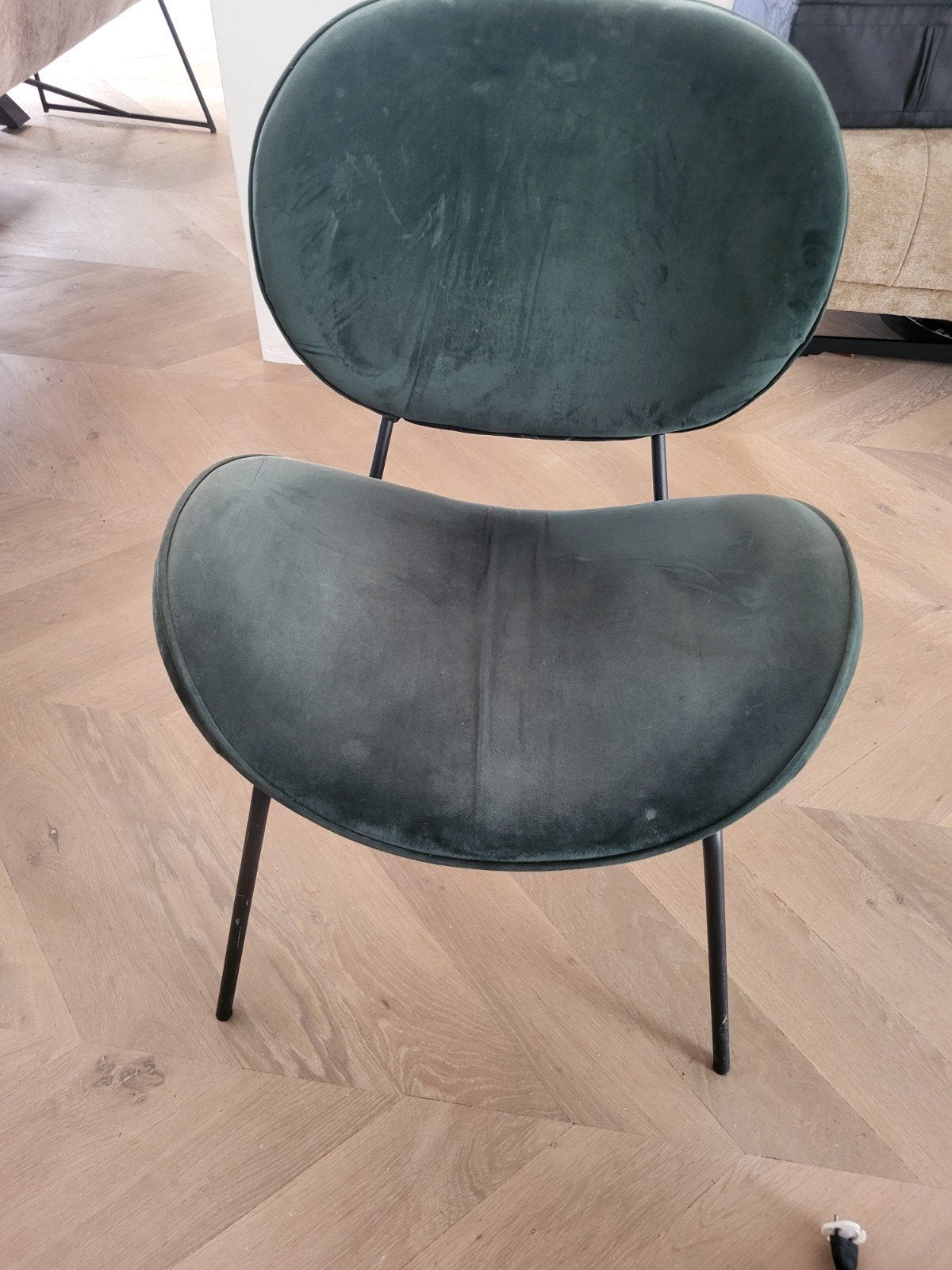 Gratis af te halen: Groene fluwelen stoel, Huis en Inrichting, Stoelen, Ophalen, Gebruikt, Overige kleuren, Stof