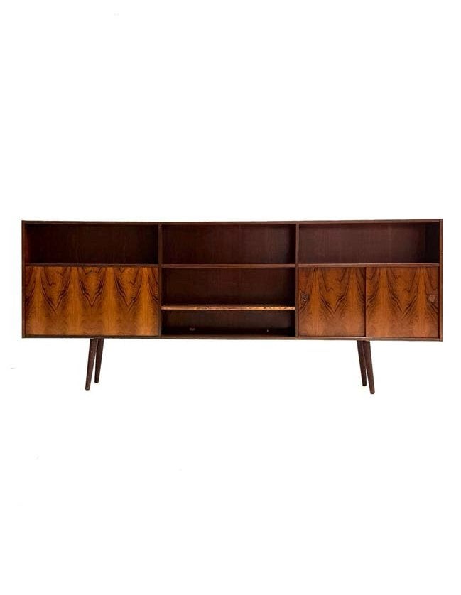 Vintage Deens Palissanderhouten boekenkast ‘60, Huis en Inrichting, Overige houtsoorten, Vintage retro buisframe design rotan webbing papercord deens