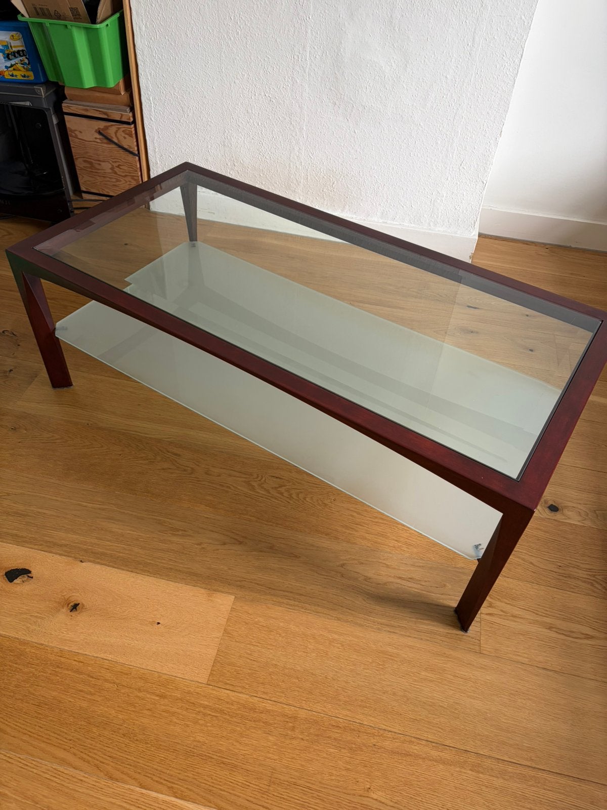 Salontafel design met 2 glasplaten, 120x60 cm, Huis en Inrichting, Tafels | Salontafels, Ophalen, Gebruikt, 100 tot 150 cm, 50 tot 100 cm