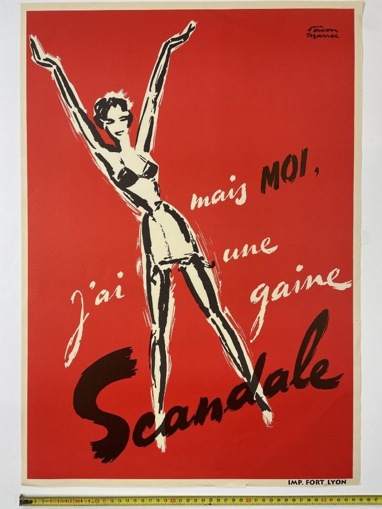 oude poster jaren 1960 SCANDALE voor lingerie, Verzamelen, Posters, Ophalen of Verzenden, Gebruikt, A1 t/m A3, Reclame