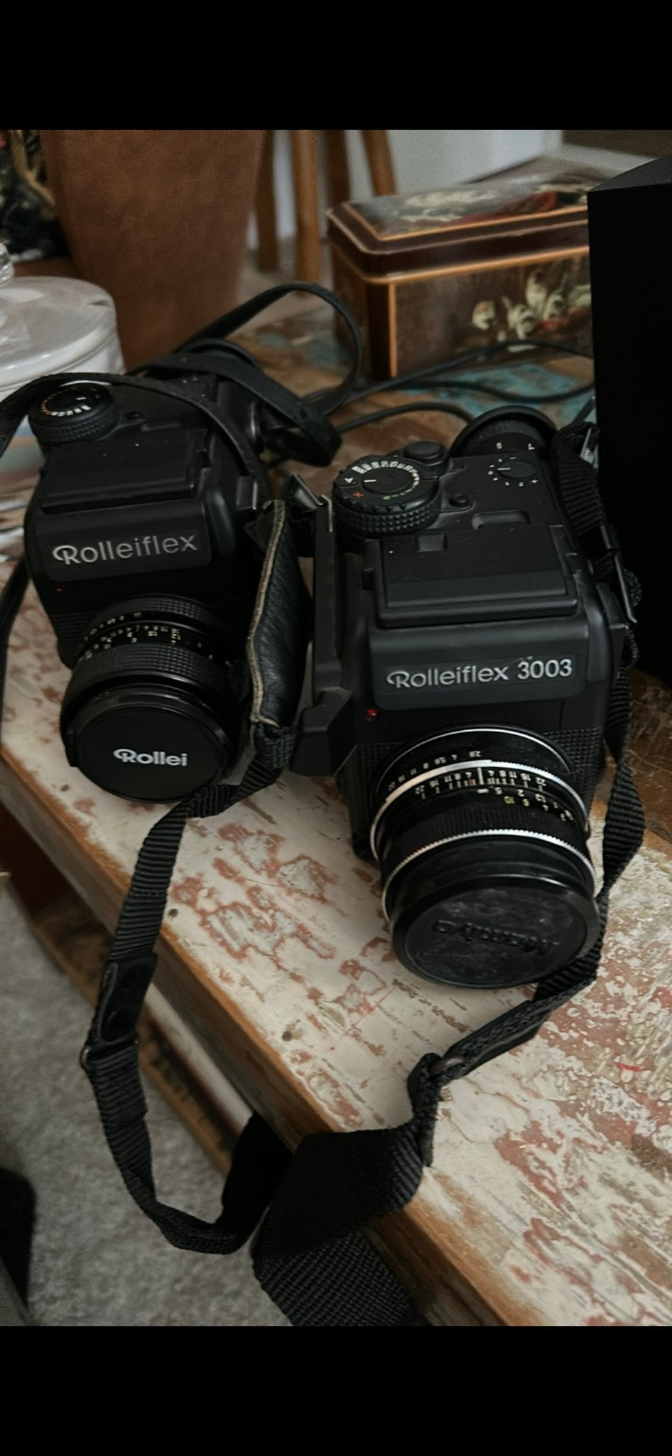 Rolleiflex 3003 en 2000 met balg, oplader en lenzen, Ophalen, Gebruikt, Spiegelreflex, Overige Merken