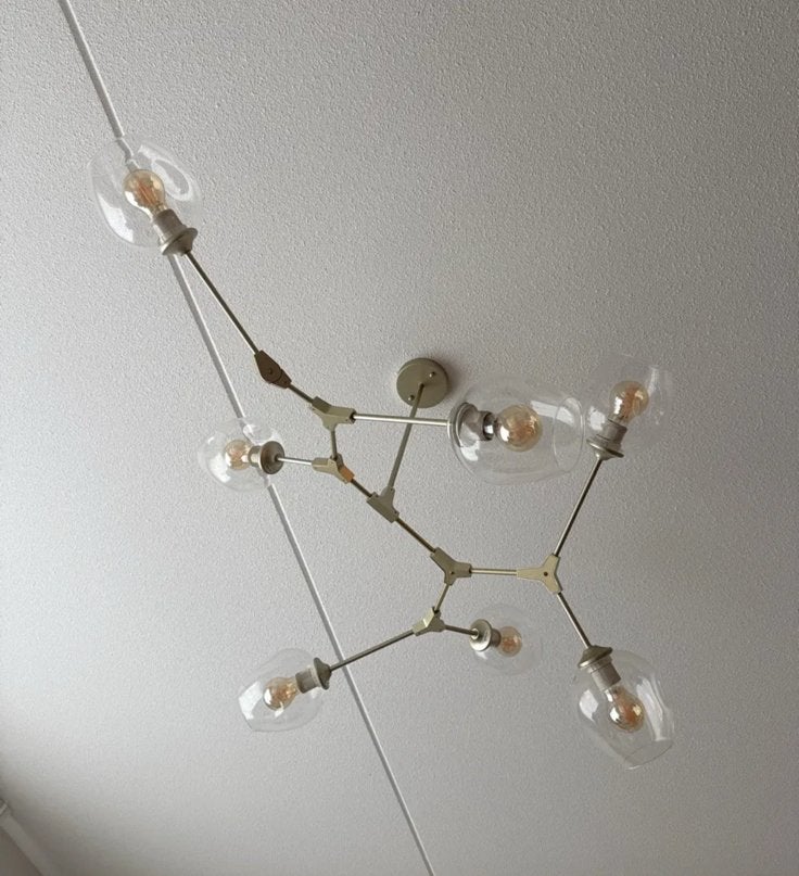 Design hanglamp 7 lichts – goud/champagne met glazen bollen, Ophalen of Verzenden, Zo goed als nieuw, Glas