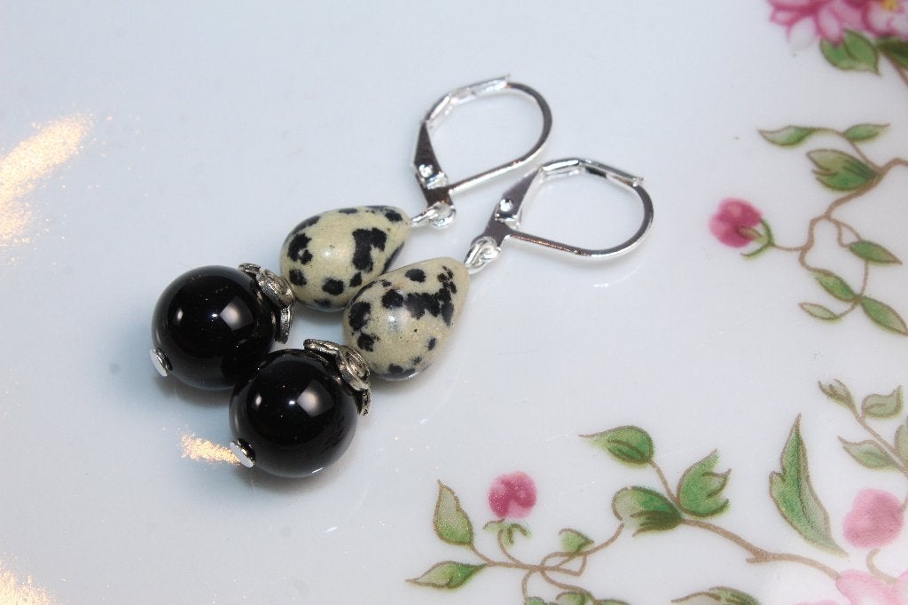 Oorbellen met Onyx en Jaspis steen, Hangers, Zwart, Nieuw, Ophalen of Verzenden