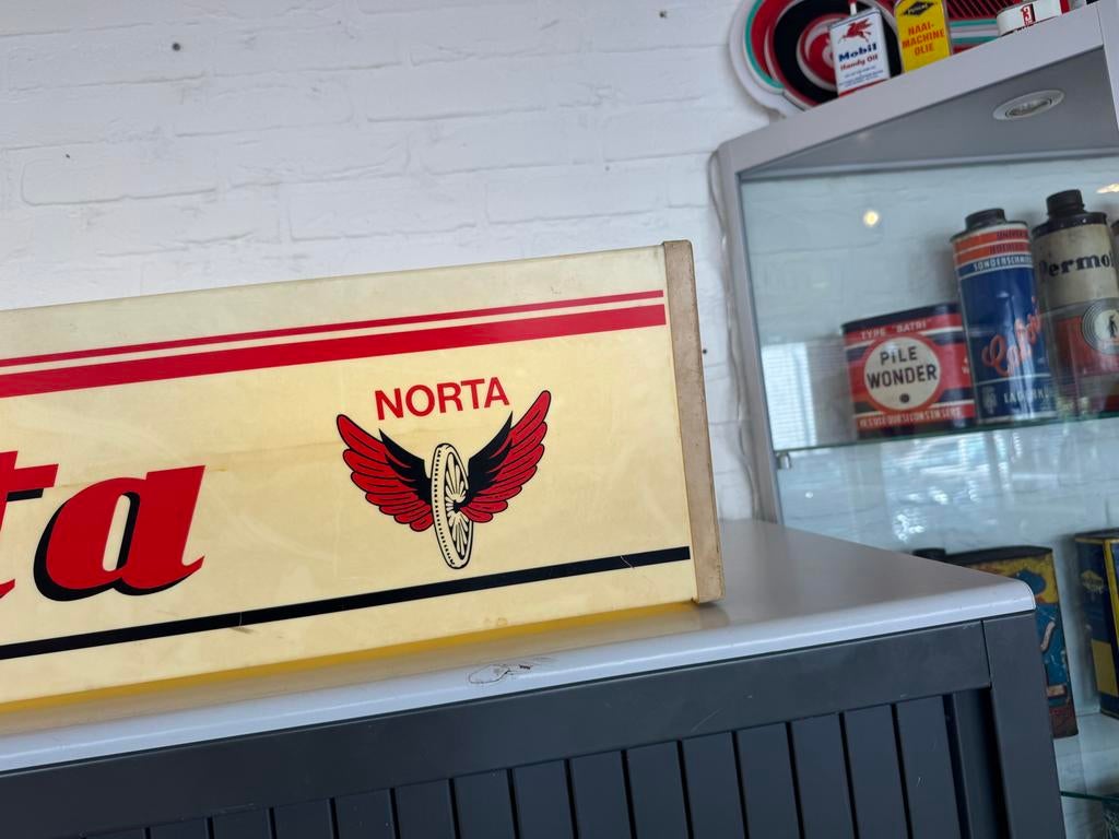 Vintage Norta Fietsen Lichtbak Reclamebord, Ophalen, Gebruikt, ., Lichtbak of (neon) lamp