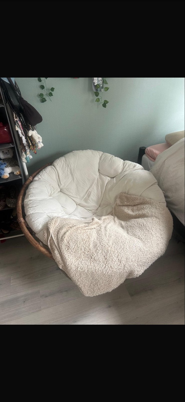 Comfortabele Papasan stoel met kussen, Huis en Inrichting, Stoelen, Ophalen, Gebruikt, Bruin, Riet of Rotan