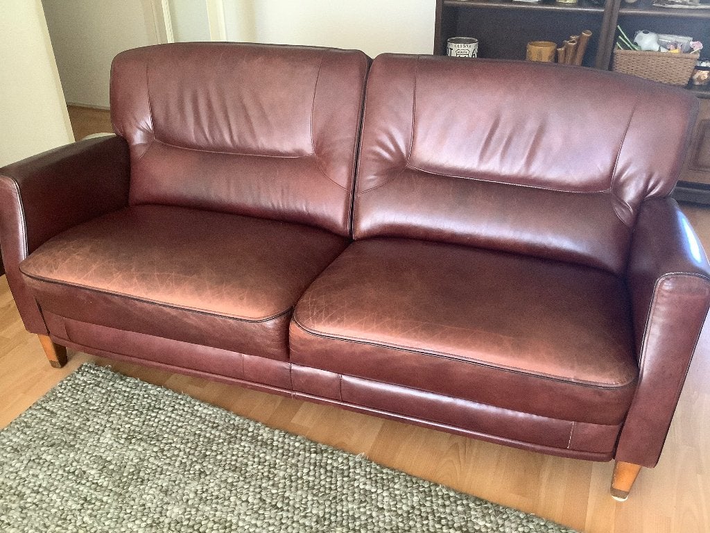Bank leer cognac kleur, Huis en Inrichting, Banken | Bankstellen, Ophalen, Gebruikt, Klassiek, 150 tot 200 cm