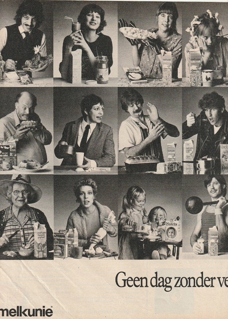 Retro reclame 1980 Melkunie zuivel mensen van 1980, Verzenden, Overige typen