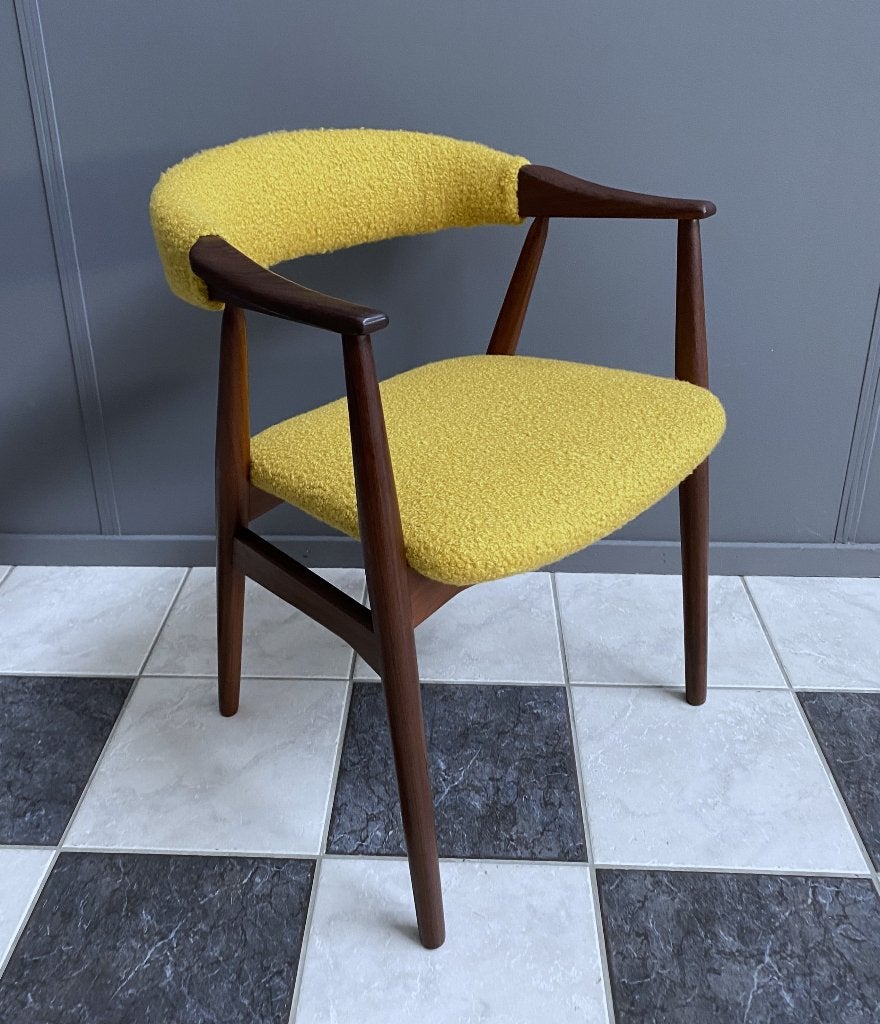 60 jaren Thomas Harlev model 213 DEENSE teak stoel oker geel, Ophalen, Overige kleuren, Stof, Eén
