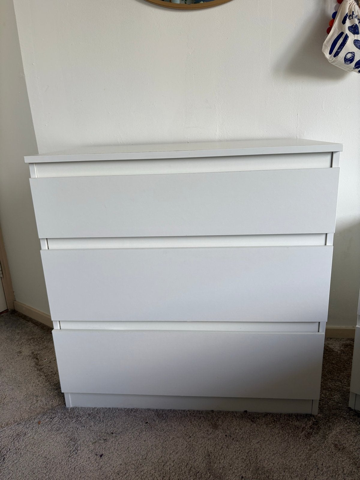 Witte ladekast en nachtkastje, Ophalen, Gebruikt, 1 of 2 laden, 50 tot 100 cm