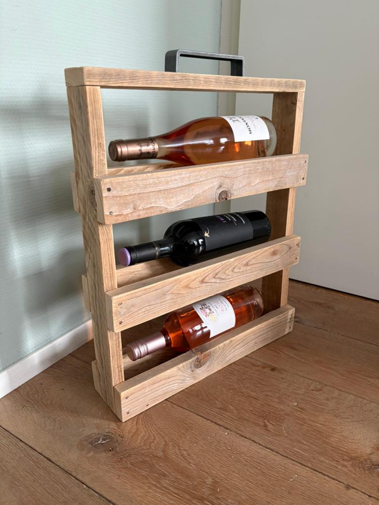Origineel Houten Wijnrek Wijnladder 3 flessen NIEUW, Ophalen, 50 tot 75 cm, Nieuw, Minder dan 5 flessen