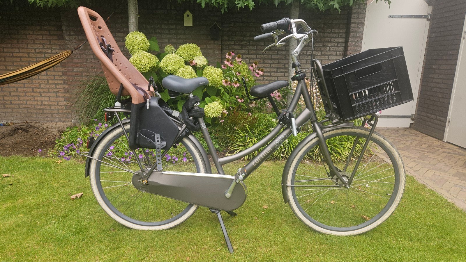 Cortina U4 Family fiets D57 met krat en Yepp kinderzitje, Overige merken, Gebruikt, Velgrem, Versnellingen