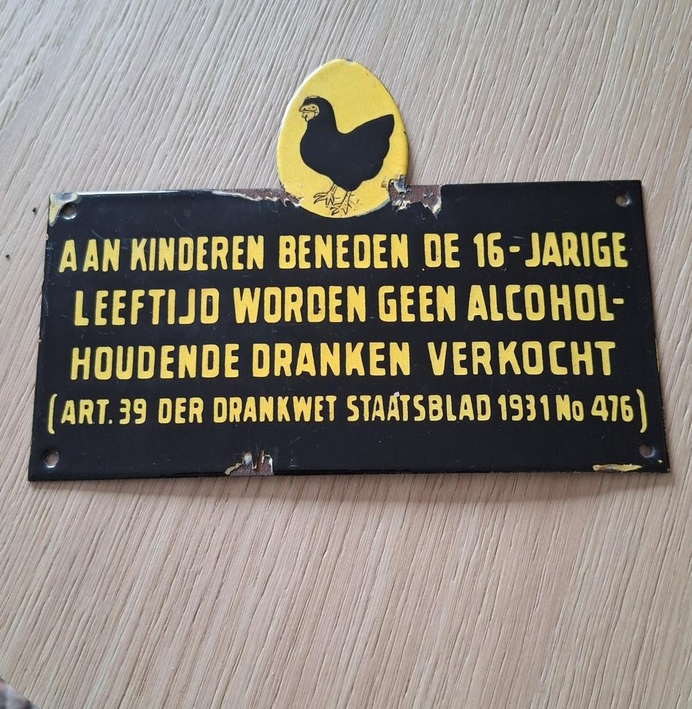 Emaille Reclame Bord Zwarte Kip Advocaat Lucas Bols, Ophalen of Verzenden, Gebruikt, Reclamebord