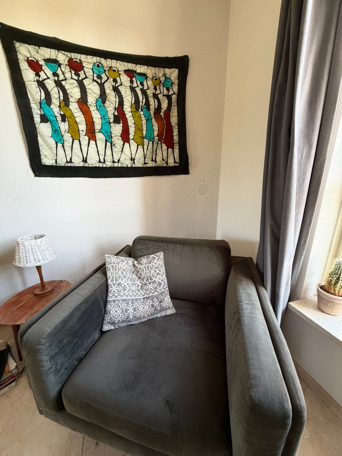 Mooie Groene velvet stoffen stoel, Ophalen, Gebruikt, Eenpersoons, 75 tot 100 cm