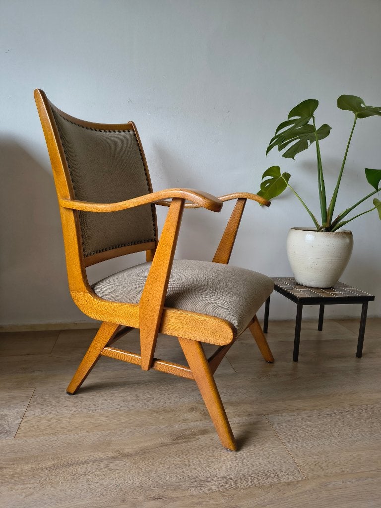 Scandinavische Fauteuil – Eiken Hout – Jaren 50/60, Huis en Inrichting, Hout, Minder dan 75 cm, Onbekend, Ophalen of Verzenden