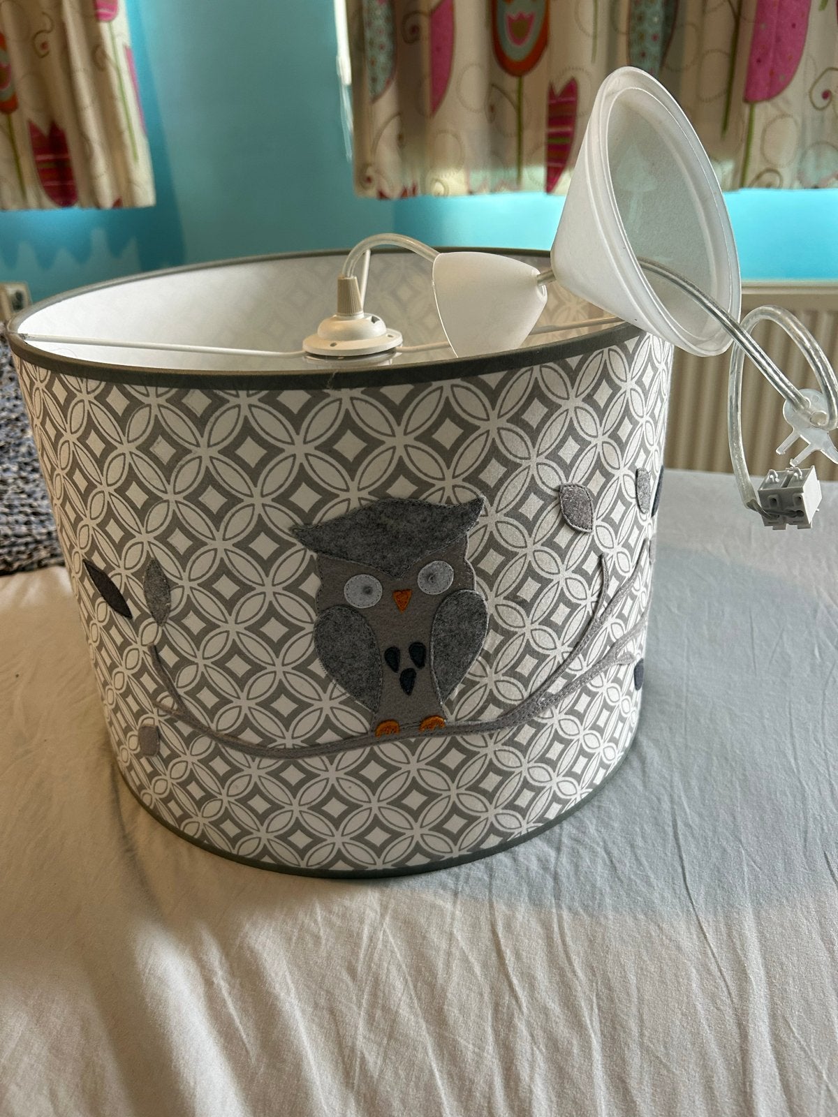 Lamp met uilmotief - grijs en wit, Gebruikt, Overige merken, Ophalen of Verzenden, Grijs