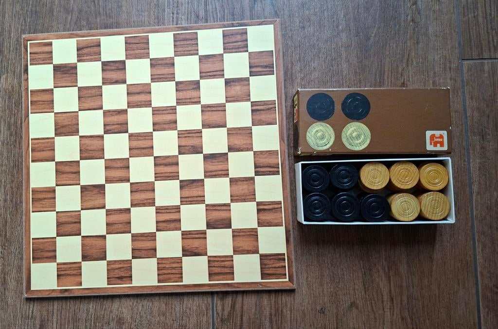 Damspel met houten bord, Ophalen of Verzenden, Zo goed als nieuw