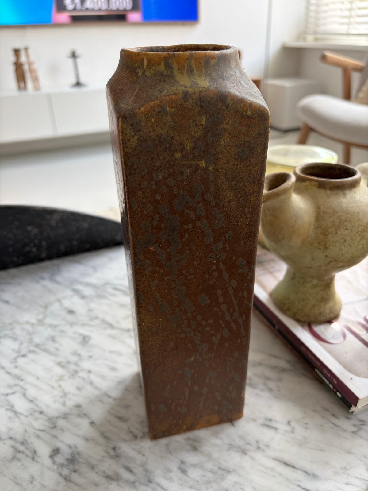 Vintage Putterie Pendrecht vaas, bruin geglazuurd, Ophalen of Verzenden