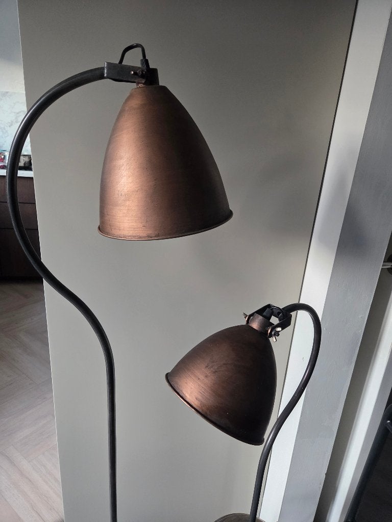 Set van metalen industriele vloerlamp 150cm + tafellamp 63cm, Ophalen, Nieuw, E27 (groot), Metaal