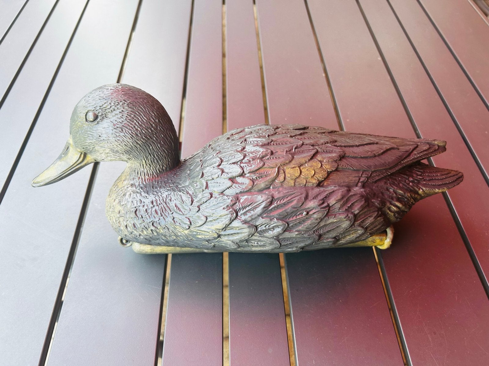Grijze kunststof eend voor vijver - 40 cm, Ophalen of Verzenden, Gebruikt