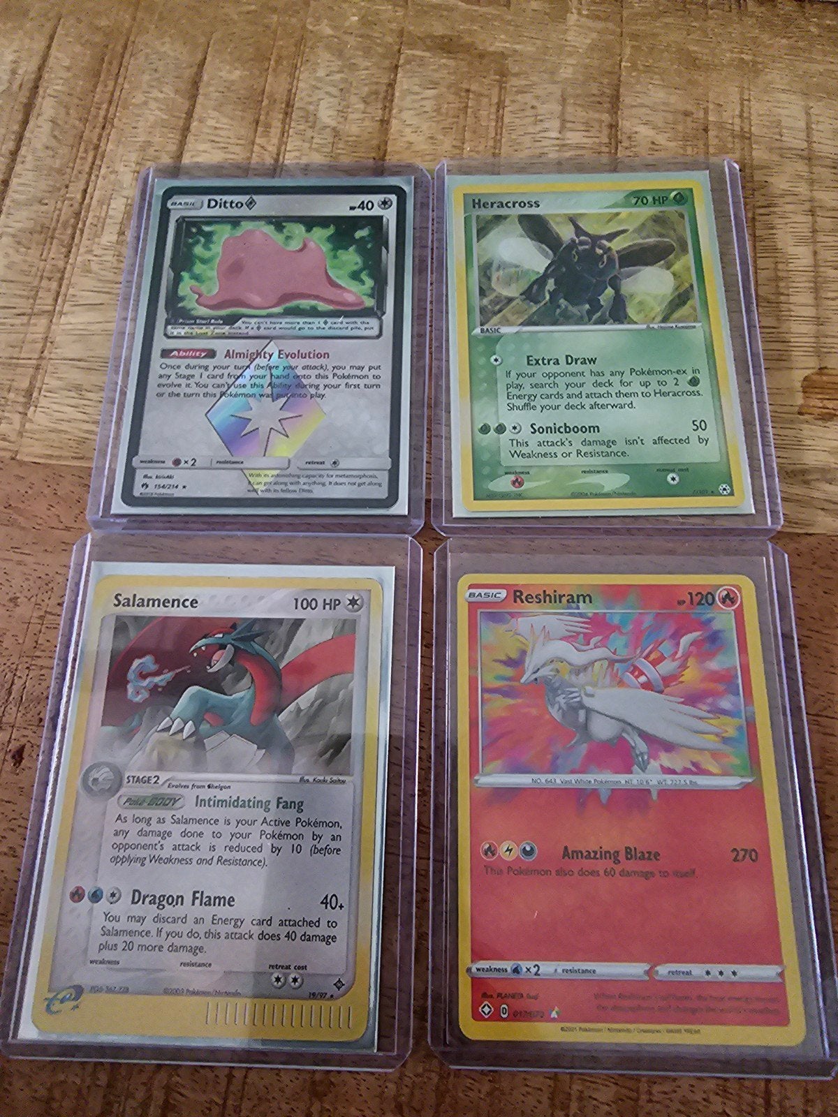 Pokémon kaarten: Ditto, Heracross, Salamence, Reshiram, Ophalen of Verzenden, Zo goed als nieuw, Meerdere kaarten, Foil