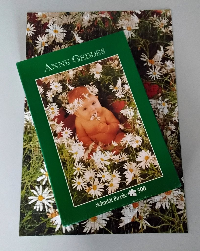 Vintage puzzel - legpuzzel - Anne Geddes - baby - Schmidt Pu, Ophalen of Verzenden, 500 t/m 1500 stukjes, Gebruikt, Legpuzzel