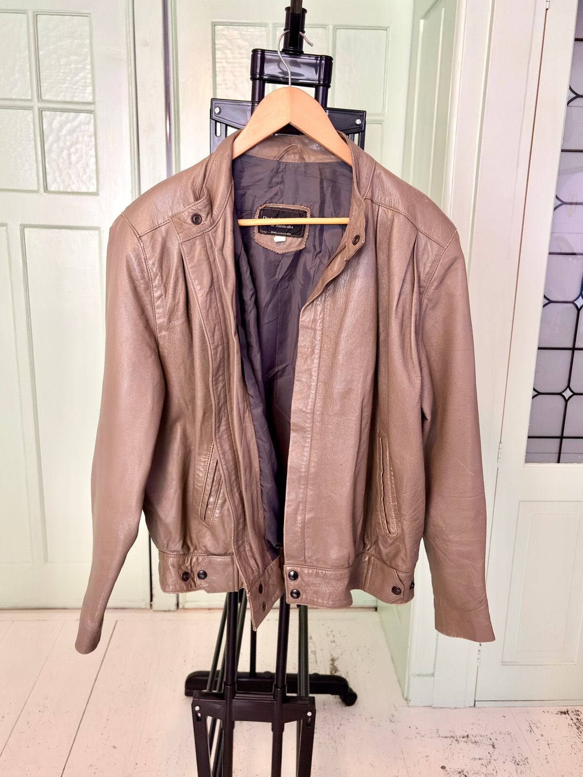 Vintage Camelbruin Leren Biker Jack The Leather Company 40, Kleding | Dames, Ophalen of Verzenden, Gedragen, Maat 38/40 (M), Bruin