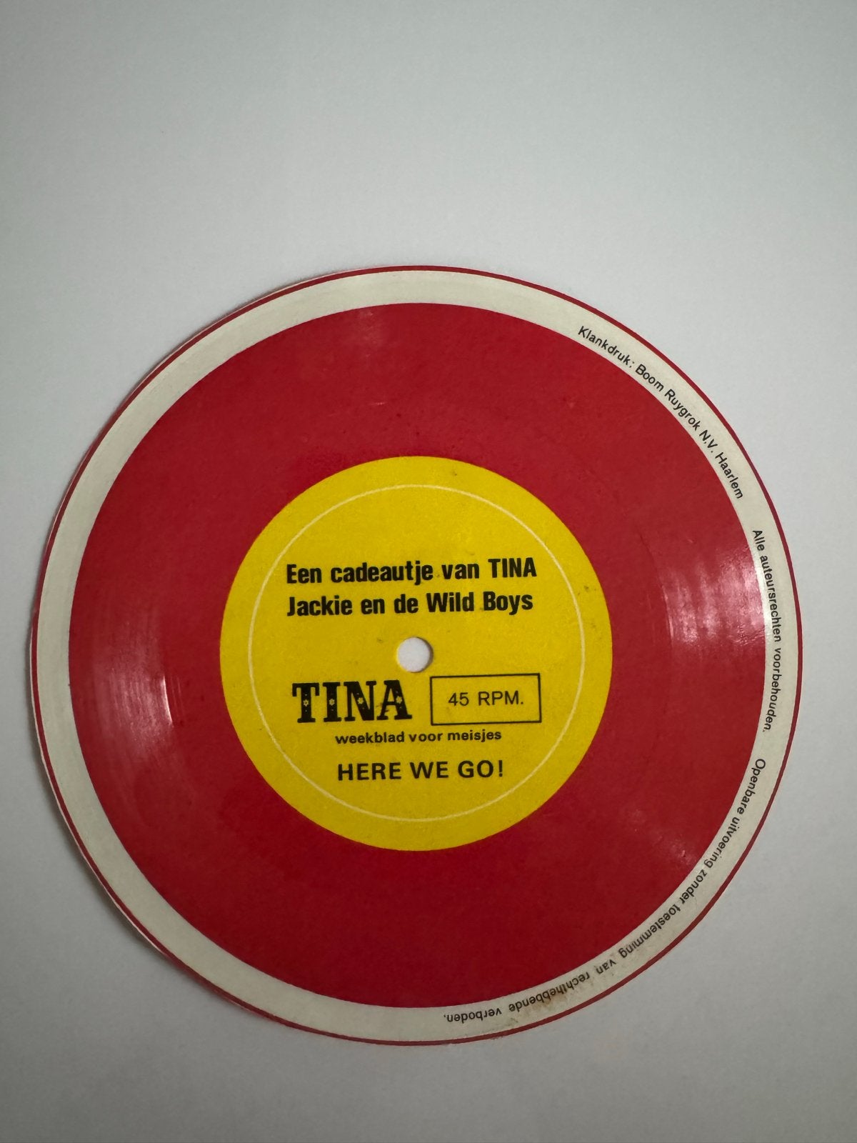 Tina - Jackie en de Wild Boys - Here We Go! (Flexi-disc), Gebruikt, 7 inch, Ophalen of Verzenden, Pop