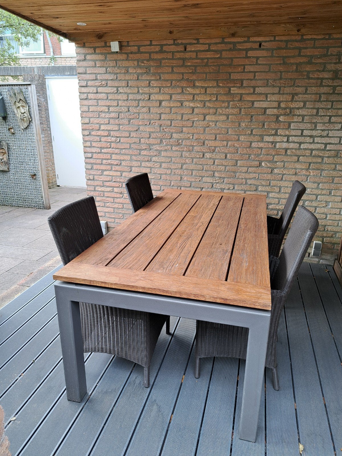 Tuintafel met 4 rotan stoelen, Ophalen, Kunststof, Eettafel, 6 zitplaatsen